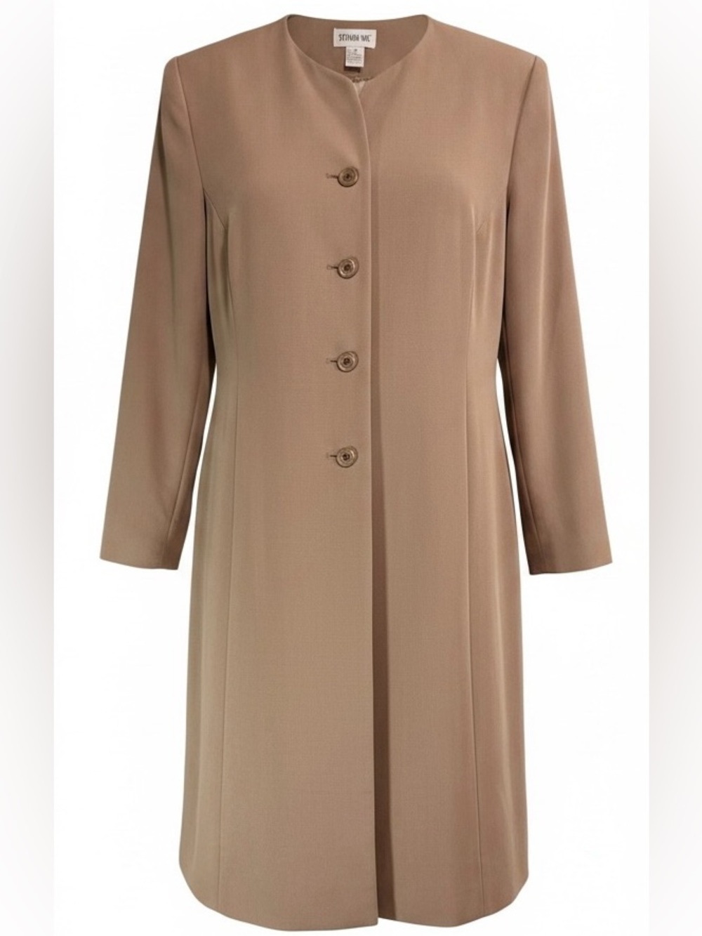 Sophisticated Long-Sleeve Taupe Dress Coat by St. John